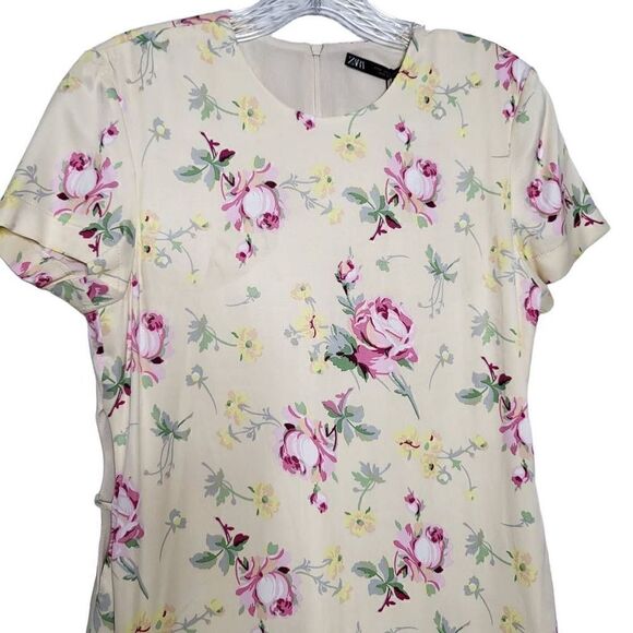 Zara Satin Effect Cut Out Sides Yellow Floral Mini Dress Size Medium - Picture 4 of 12